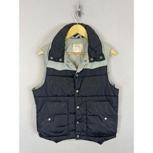 Vintage Sprung Canada Puffer Vest Mens Medium Black Gray Western Yoke Snap Front
